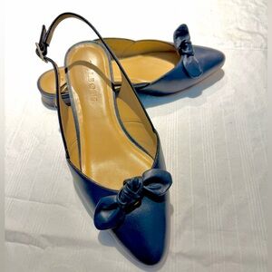 Talbots Navy Blue Slingback Flats with Bow